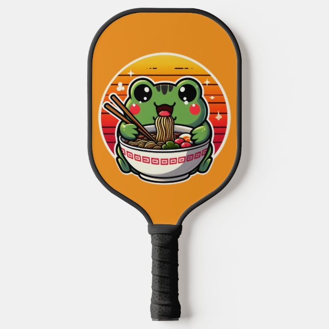 Kawaii Frog Slurping Ramen Noodles Colourful Anime Pickleball Paddle (Front)