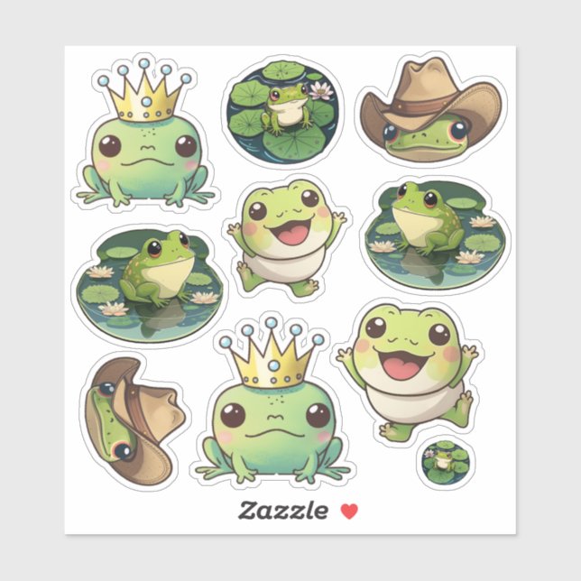 Kawaii Frog Sticker Sheet, Funny Froggy Stickers (Sheet)