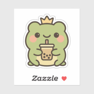 Kawaii Frog with Bubble Tea Sticker