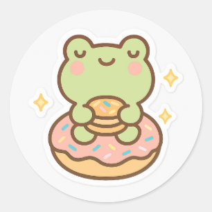 Kawaii Frog with Donut Sticker