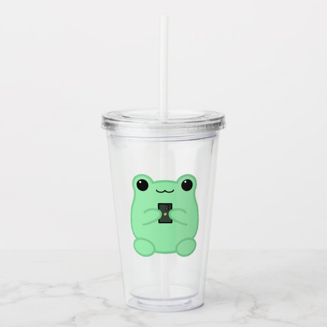 Kawaii Frog With Kiwi Smartphone Acrylic Tumbler (Front)