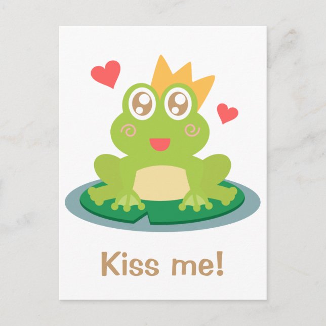 Kawaii frog with sparkling eyes and crown postcard (Front)
