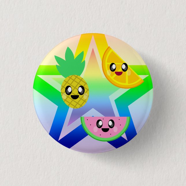 KAWAII FRUIT RAINBOW STAR PIN BUTTON (Front)
