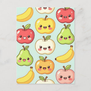 Kawaii Fruit Seamless Pattern Cute Cartoon Postcard