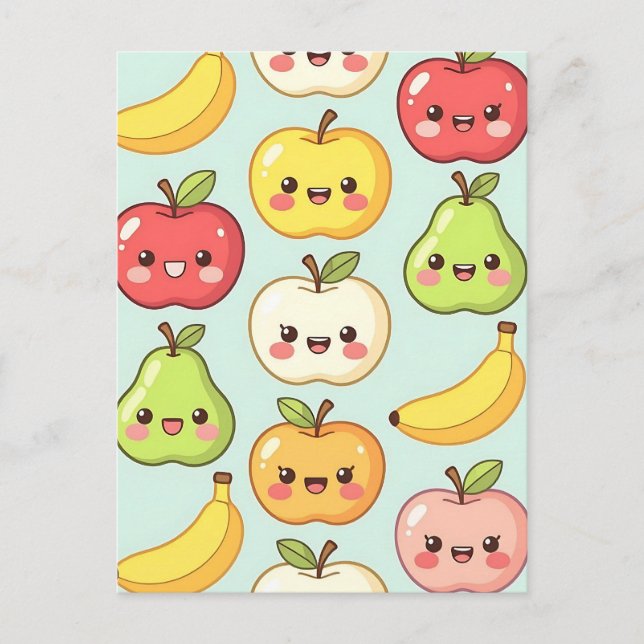 Kawaii Fruit Seamless Pattern Cute Cartoon Postcard (Front)