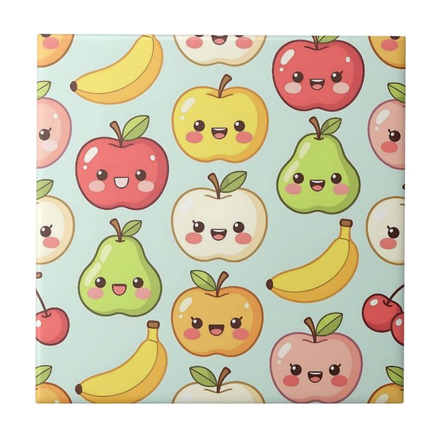 Kawaii Fruit Seamless Pattern Cute Cartoon Tile (Front)
