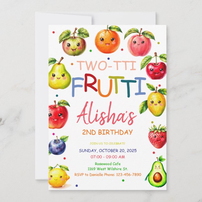 Kawaii Fruit Two-tti Frutti Fruit 2nd Birthday  Invitation (Front)