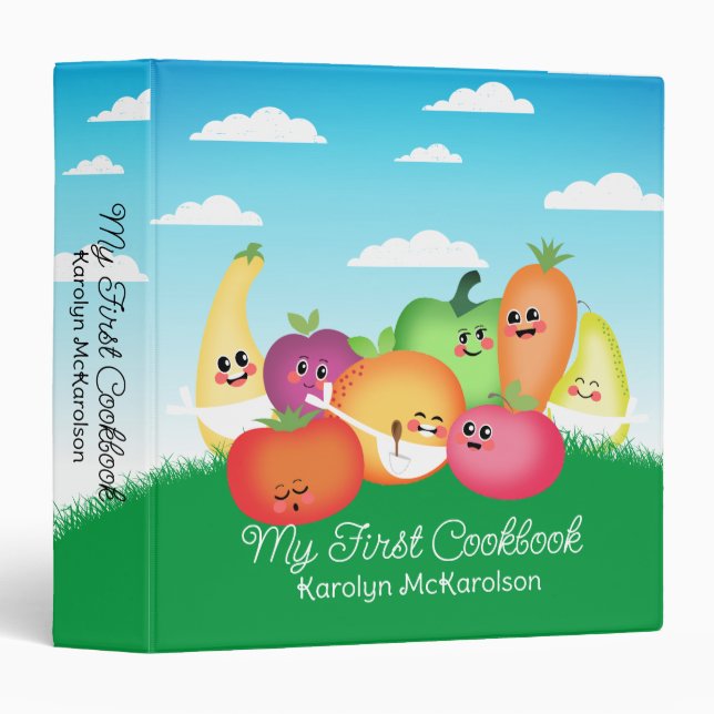 kawaii fruits vegetables recipe cookbook binder (Front/Spine)