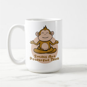 Kawaii funny brown monkey smiling and doing yoga coffee mug