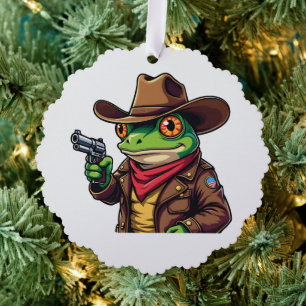 Kawaii Funny Cowboy Western Frog Lovers Ornament Card