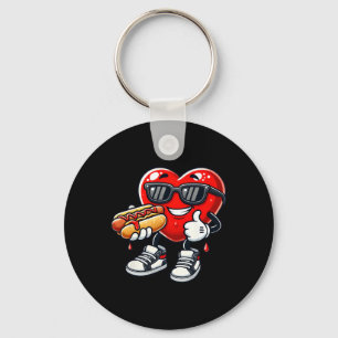 Kawaii Funny Heart Eating Hot Dog Valentine's Febr Keychain