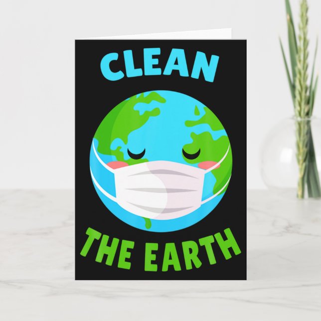Kawaii Funny Mask Environmentalist Clean The Earth Card (Front)