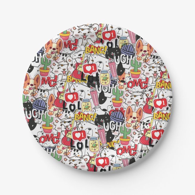 kawaii funny pet design - cute animal lover  paper plate (Front)