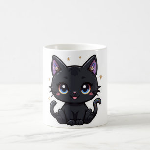 Kawaii Galaxy Black Cat Mug Cute Celestial Kitty 