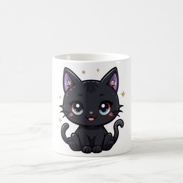 Kawaii Galaxy Black Cat Mug Cute Celestial Kitty  (Center)