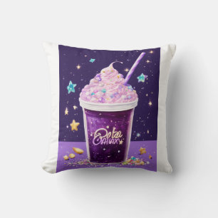 Kawaii Galaxy Boba Tea – Purple Sparkle Whipped De Throw Pillow