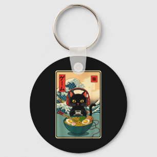 Kawaii Gamer Cat Ramen Retro Japanese Funny Cat Ga Keychain