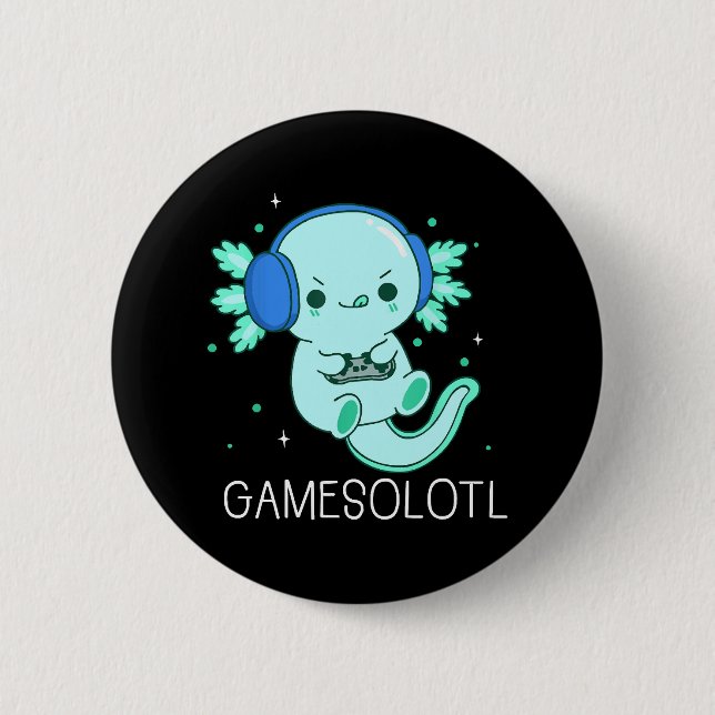 Kawaii Gamesolotl Axolotl Gamer 2 Inch Round Button (Front)