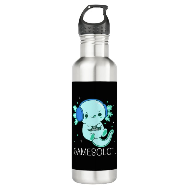 Kawaii Gamesolotl Axolotl Gamer 710 Ml Water Bottle (Front)
