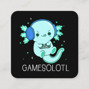 Kawaii Gamesolotl Axolotl Gamer Square Business Card