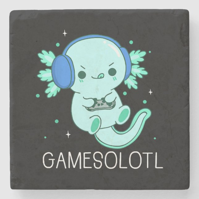 Kawaii Gamesolotl Axolotl Gamer Stone Coaster (Front)