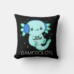 Kawaii Gamesolotl Axolotl Gamer Throw Pillow