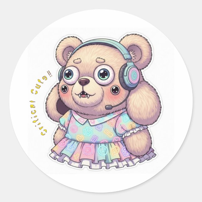 🎮🩷🩵KAWAII Gaming Rabbit ?? Custom Message Classic Round Sticker (Front)