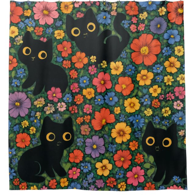 Kawaii Garden Art | Cute Black Cat Floral Pattern (Front)