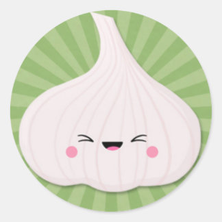 Kawaii Garlic Bulb on Green Starburst Classic Round Sticker