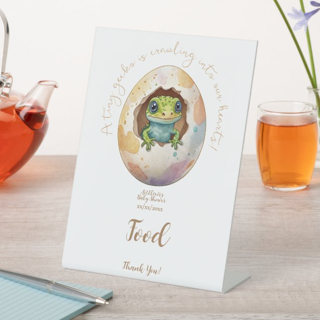 Kawaii Gecko Lizard Egg Baby Shower Food Pedestal Sign (In SItu)