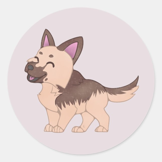 Kawaii German Shepherd Dog Classic Round Sticker (Front)