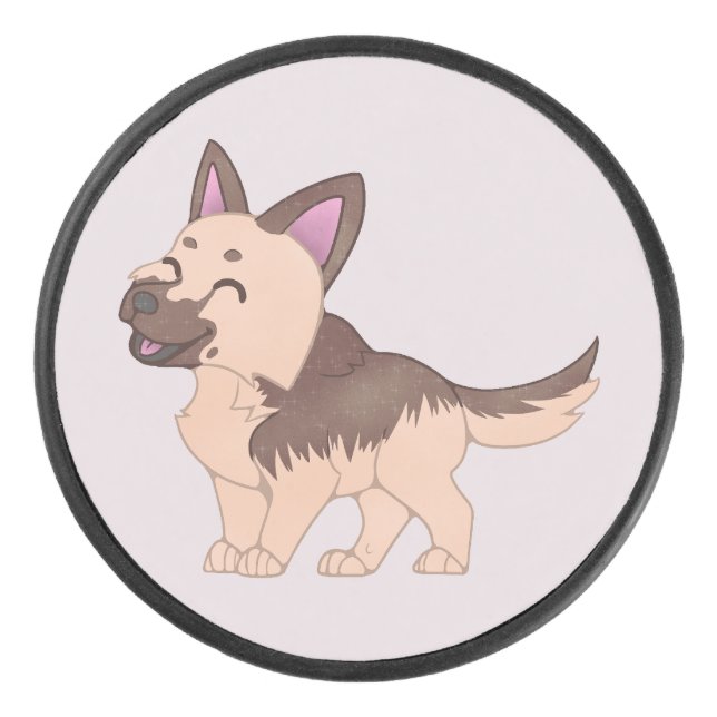 Kawaii German Shepherd Dog Hockey Puck (Front)