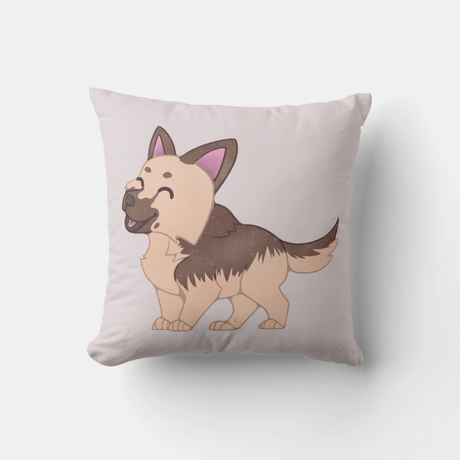 Kawaii German Shepherd Dog Throw Pillow (Front)