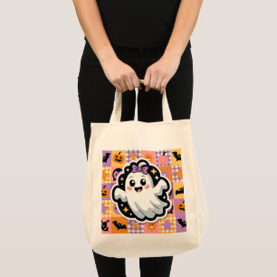 Kawaii Ghost Blanket –Cute Patchwork Cartoon Ghost Tote Bag