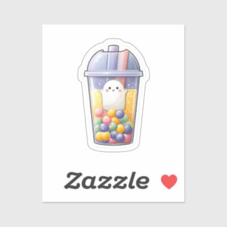 Kawaii Ghost Bubble Tea Sticker – Cute Tiny Ghost