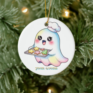 Kawaii Ghost Chef With Christmas Cookies Ceramic Ornament
