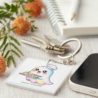 Kawaii Ghost Chef With Christmas Cookies Keychain