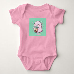 Kawaii Ghost Drinking Boba Tea Baby Bodysuit