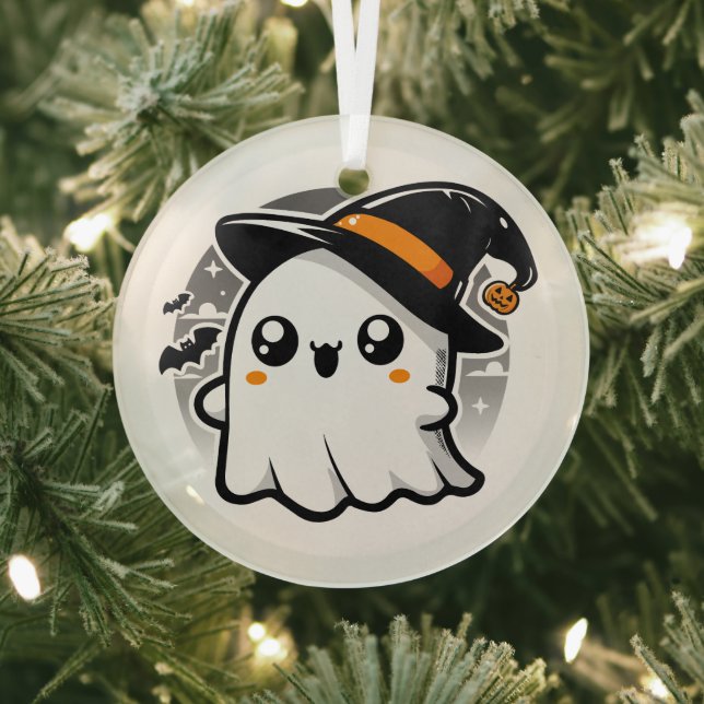 Kawaii Ghost Glass Ornament (Insitu)