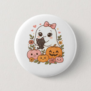 Kawaii Ghost Halloween Black Cat Pumpkin Fall Spoo 2 Inch Round Button