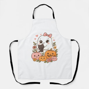 Kawaii Ghost Halloween Black Cat Pumpkin Fall Spoo Apron