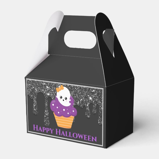 Kawaii Ghost Halloween Cupcake Favor Box (Front Side)