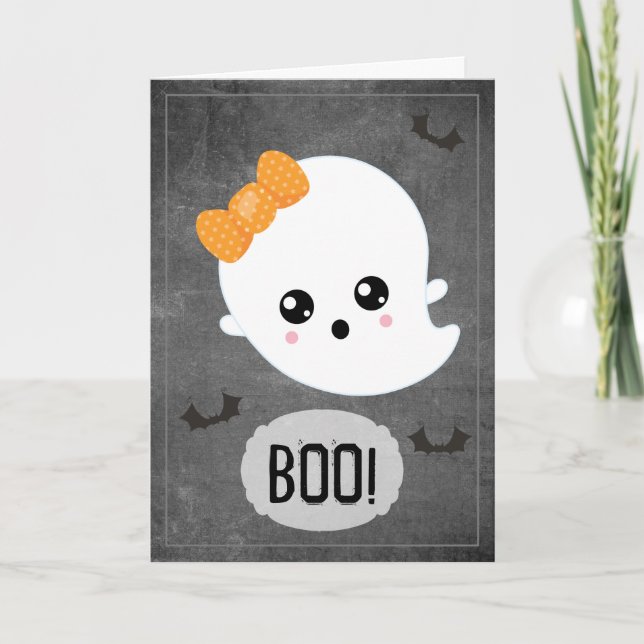Kawaii Ghost Halloween Holiday Card (Front)