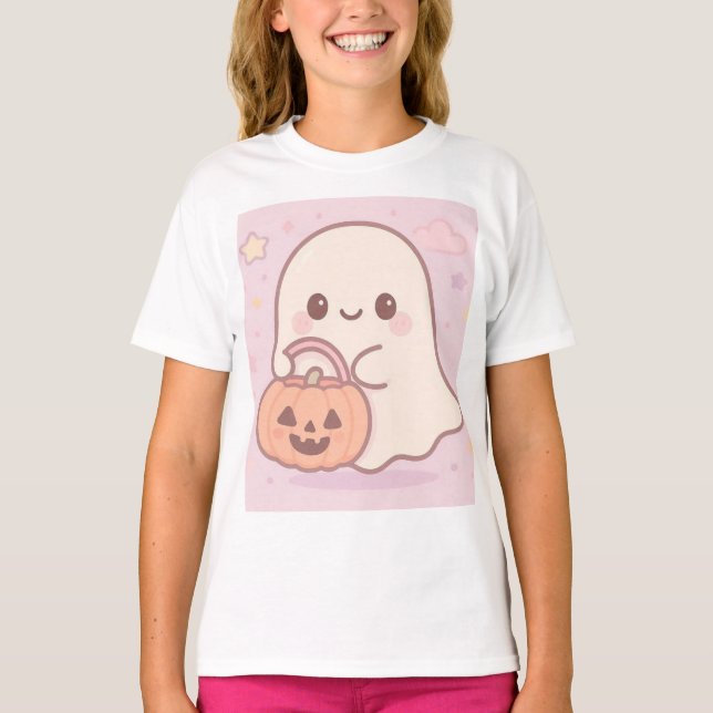Kawaii Ghost Halloween T-Shirt (Front)