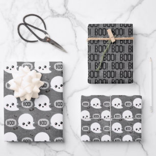 Kawaii Ghost Halloween Wrapping Paper Sheet