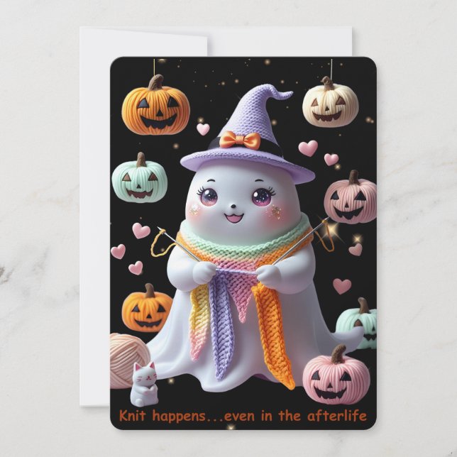 *Kawaii Ghost Knitting Halloween Invitation Sticke (Front)