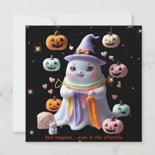 Kawaii Ghost Knitting Halloween Invitation Sticker