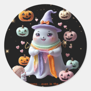 *Kawaii Ghost Knitting Sticker – Cute Halloween Gi