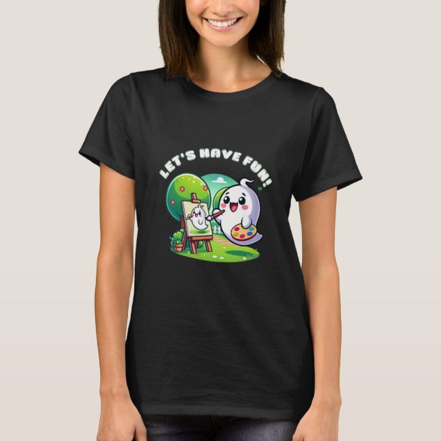 Kawaii Ghost Painting in the Park T-Shirt (Front)