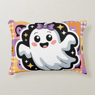 Kawaii Ghost Patchwork Sticker Throw Pillow